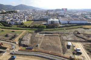 小路遺跡と忍岡古墳の遠景写真