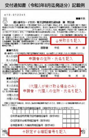 令和3年８月までに発送された交付通知書の記載例